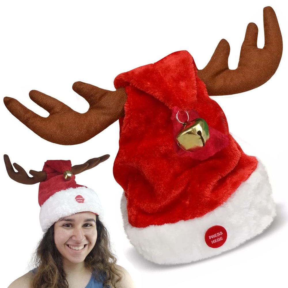 Gorro Natal Musical Orelhas Rena Se Movimenta Dançante Natalino Luxo Bone Chapeu Premium Fantasia