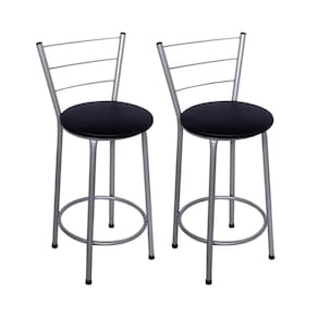 Kit 2 Banquetas Altas Prata com Encosto Assento Preto