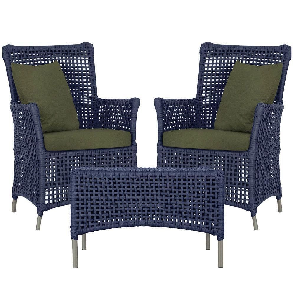 2 Poltronas E 1 Mesa Igapó Alumínio Fendi Corda Náutica E13 Azul