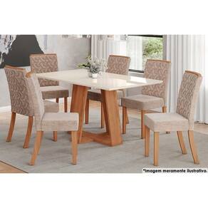 Sala De Jantar Lins com Tampo com Vidro 160x90cm E 6 Cadeiras Esther Nature creme