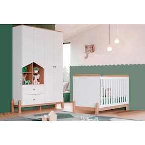 Quarto Infantil Completo Ternura 2 Peças 1 Guarda Roupa1 BerçoQi91 Branco jequitiba Henn