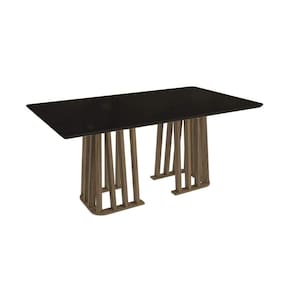 Mesa de Sala Jantar Alteia Madeira Maciça c/ Tampo Madeirado c/ Vidro 90x180cm Nogueira/Preto fosco/Vidro preto - Kappesberg