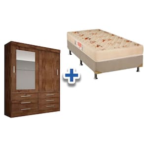 Cama Box Solteiro + Colchão Comfortpedic D33 + Guarda Roupa Sonare Canela