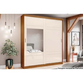 Guarda Roupa Casal 2 Portas De Correr E 3 Gavetas C- Espelho Verg Nature-off White