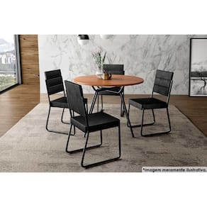 Sala De Jantar 1588 Aço com Tampo 100cm E 4 Cadeiras 1736 Preto Carraro