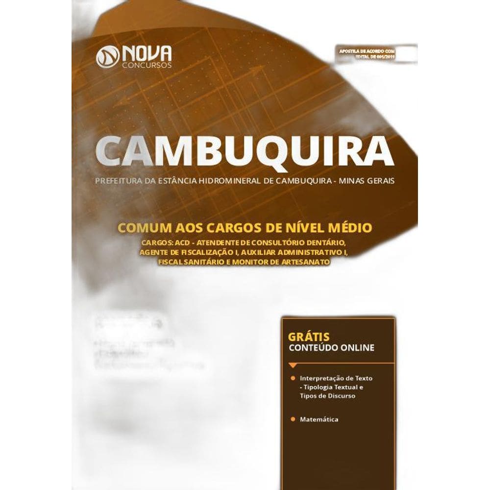 Apostila Cambuquira MG 2019 Cargos de Nível Médio