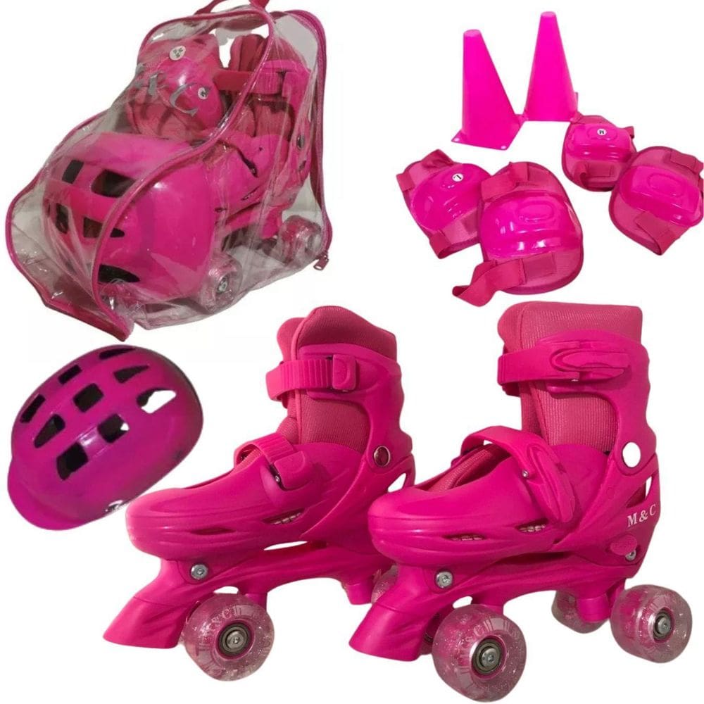Kit Patins Infantil Menina Ajustavel+Protecao Tamanho:31-34