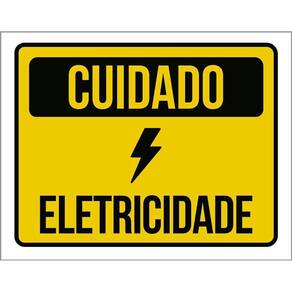 Placa De Sinalização Amarela Cuidado Eletricidade 36X46