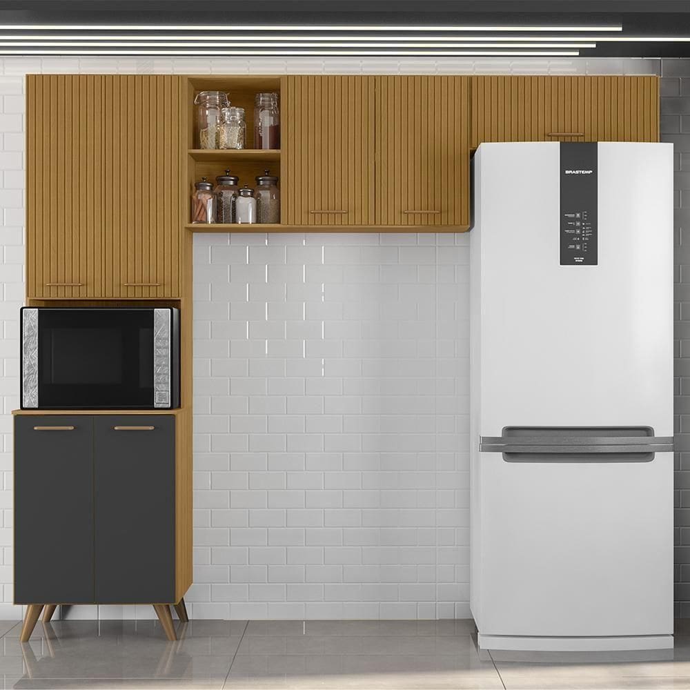 Armario De Cozinha Olinda Com 7 Portas Freijo Uv/ripado/grafite Acet Freijo