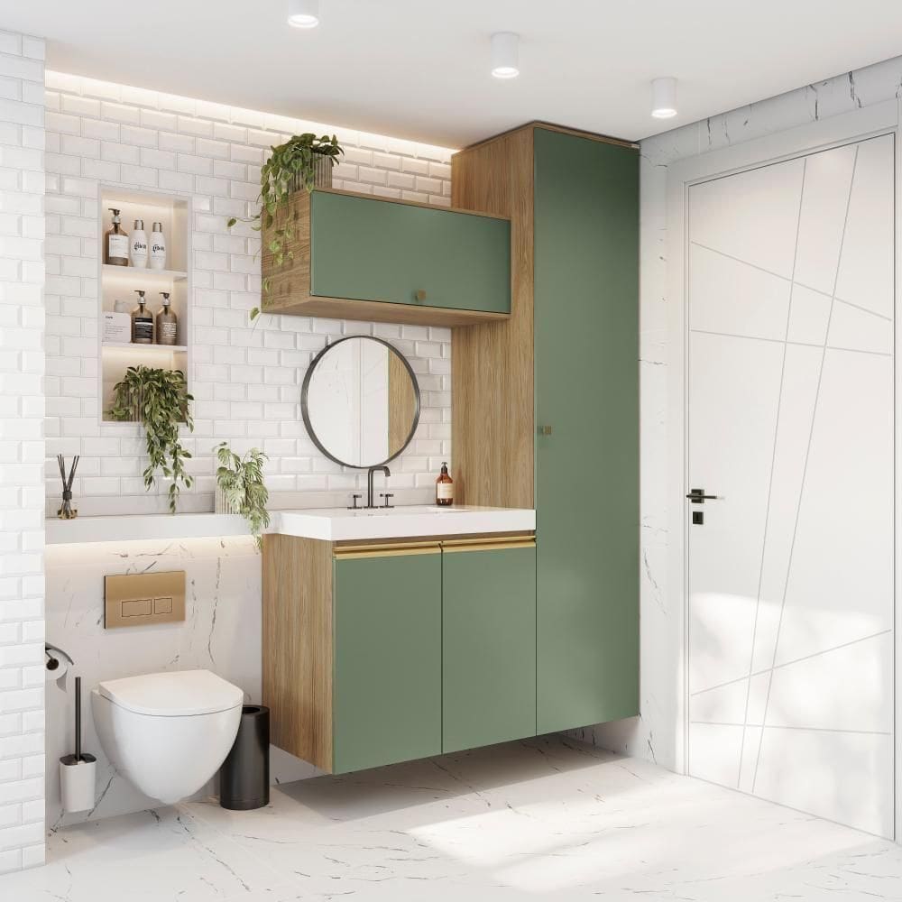 Conjunto Para Banheiro Kappesberg Celeste 3 Peças Nogueira/verde 130cm