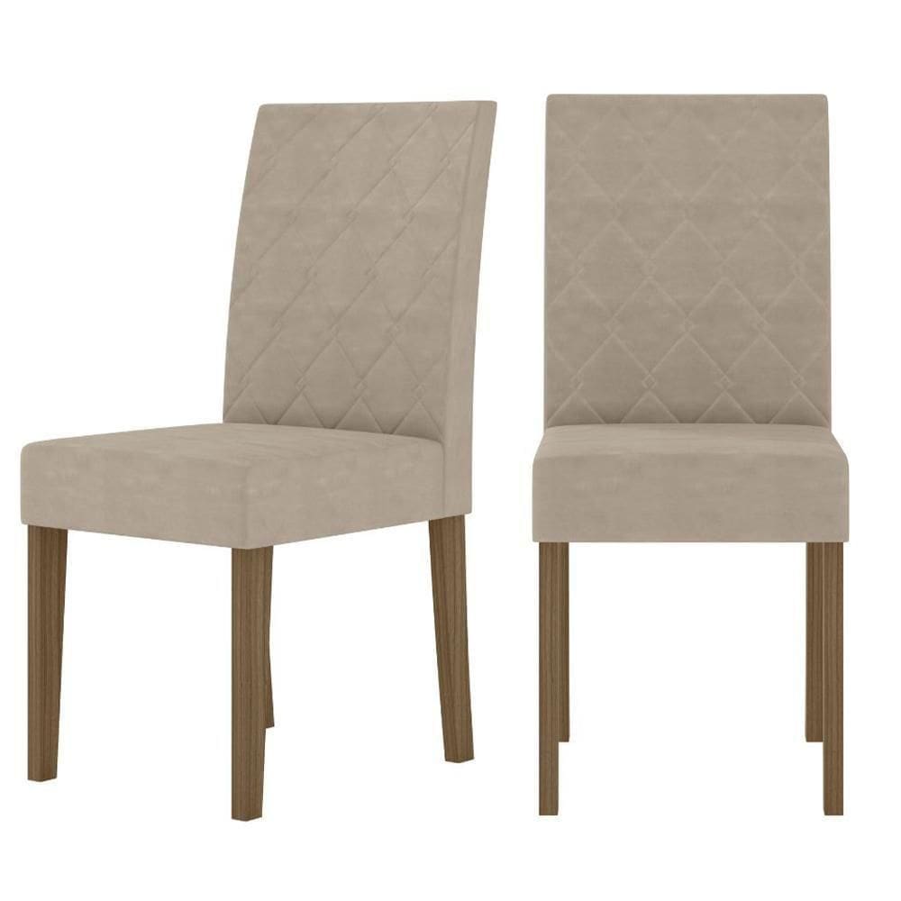 Kit De 2 Cadeiras Jade Com Tecido Em Suede Bordado Carvalho/fendi
