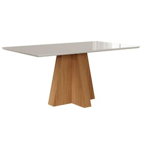 Mesa p/ Cozinha Patricia c/ Tampo Madeirado c/ Vidro 160X80cm Nature/Off White - Cimol