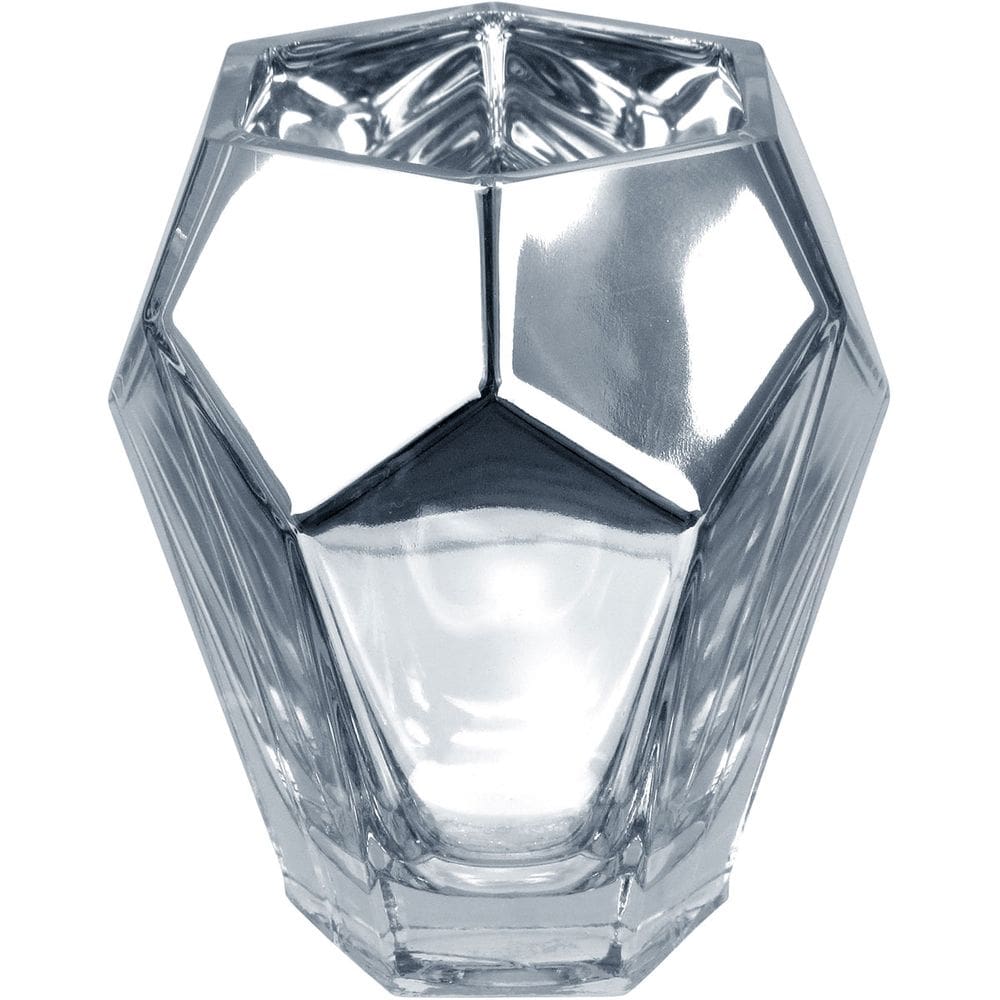 VASO DECORATIVO ENFEITE CASA GEOMÉTRICO HOME&CO VIDRO 20x17x17cm PRATA