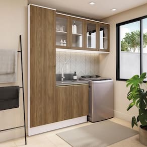 Lavanderia Modulada Kappesberg Celeste 4 Peças Branco/nogueira 210cm