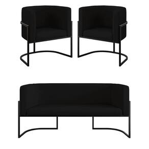 Kit Sofá 2 Lugares + 2 Poltronas Recepção Veludo Preto