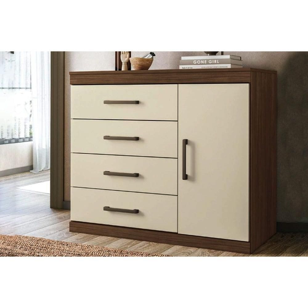 Cômoda Casal 1.4 Plus c/ 1 Porta e 4 Gavetas Jatobá/Areia - Santos Andirá