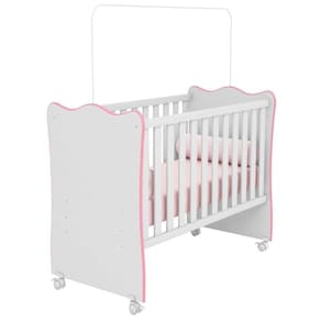 Berço De Rodinhas Com Suporte De Mosqueteiro Retrô Mavie branco Rosa