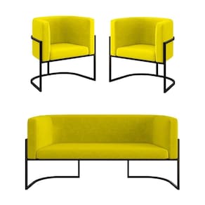 Kit Sofá 2 Lugares + 2 Poltronas Para Recepção Balaqui Amarelo
