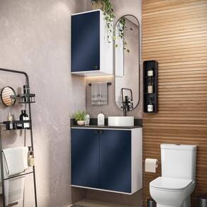 Conjunto Para Banheiro Com Aéreo Kappesberg Celeste 2 Peças Branco/azul 80cm