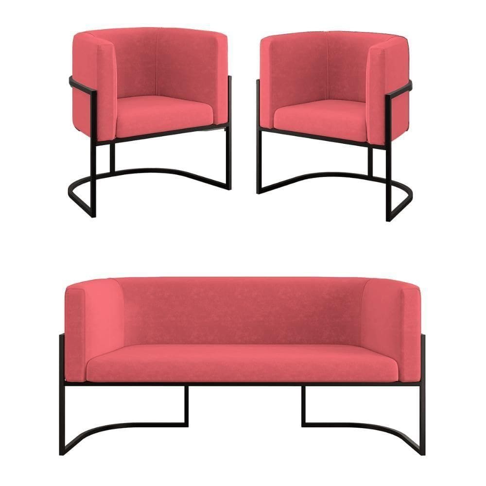 Kit Sofá 2 Lugares + 2 Poltronas Para Recepção Balaqui Rosa