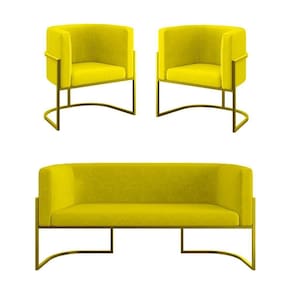 Kit Sofá 2 Lugares + 2 Poltronas Para Recepção Balaqui Amarelo