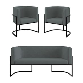 Kit Sofá 2 Lugares + 2 Poltronas Para Recepção Balaqui Cinza