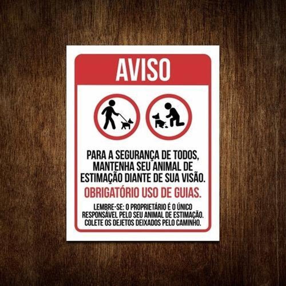 Placa Condomínio Obrigatório Guias Segurança Animal 36X46