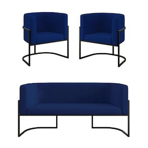 Kit Sofá 2 Lugares + 2 Poltronas Para Recepção Balaqui Azul Marinho