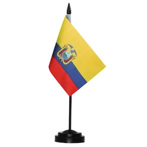 Conjunto de bandeiras de mesa Anley Ecuadorian EC com poste de 12 cm e base preta