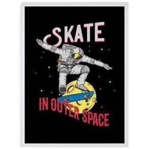 Quadro Decorativo Astronauta Skate 24X18Cm Com Vidro Branca