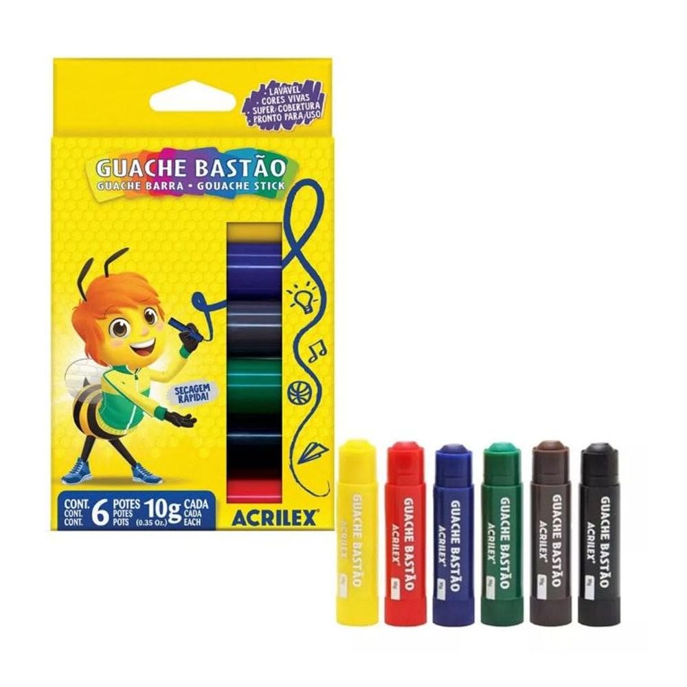 Tinta Guache Bastão 6 Cores - Acrilex
