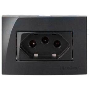 Tomada De Embutir Em Móveis Margirius 10A 2P+T Preta Sleek