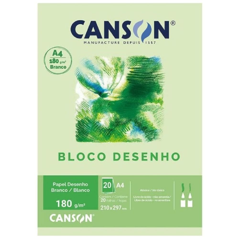 Bloco Desenho Branco A4 180g/m² 20 Folhas - Canson