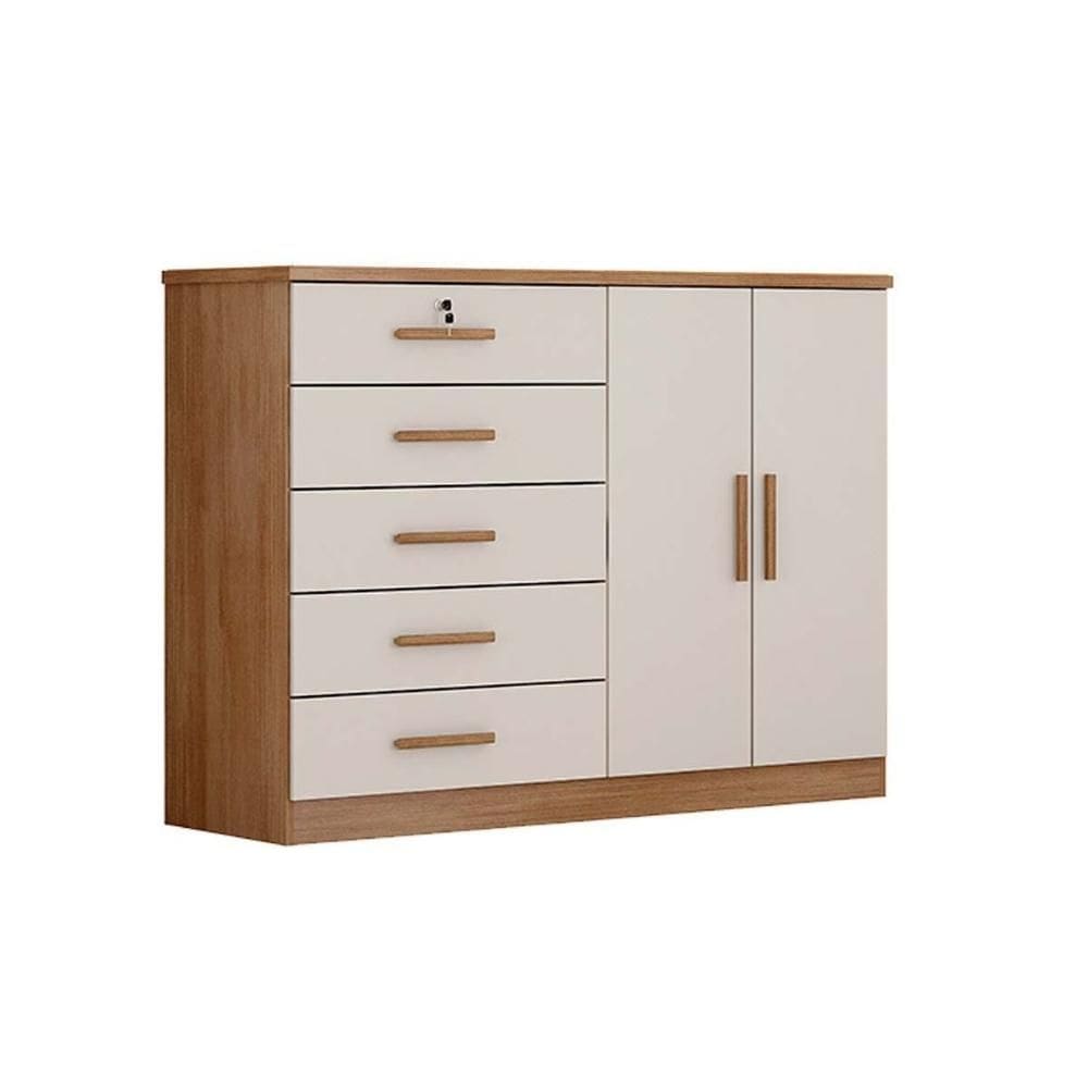 Cômoda Solteiro Space c/ 2 Portas e 5 Gavetas Cumaru/Fendi - Novo Horizonte