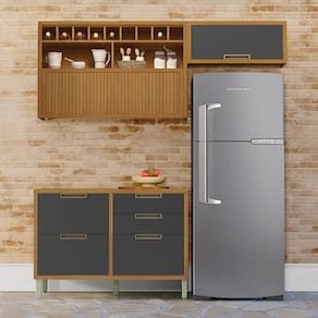 Cozinha Compacta Imperatriz 3 Portas 4 Gavetas Ripado 100% Mdf Freijó/Grafite - Nesher