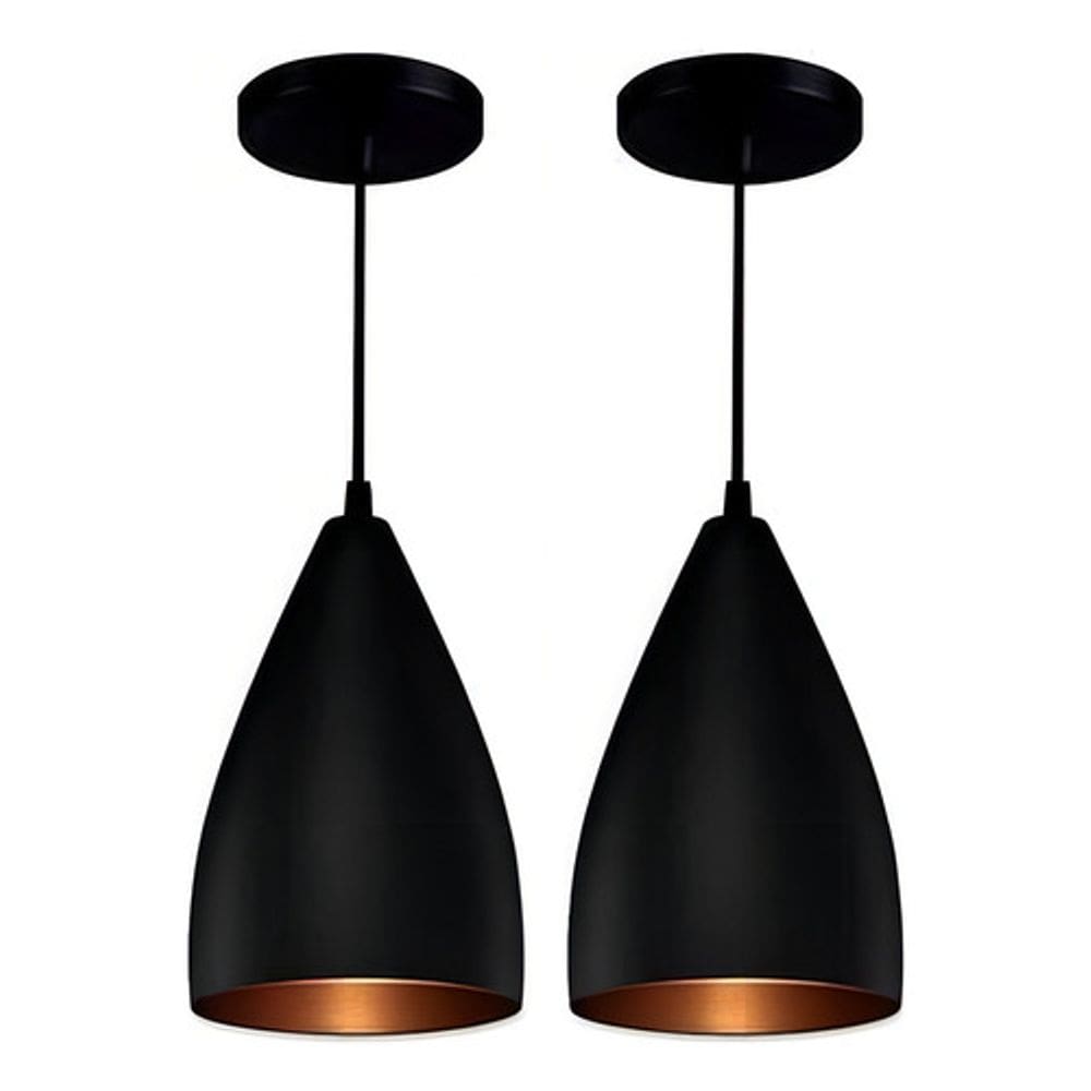 Kit 2 Luminárias Lustres Pendentes Vegas Preto/Cobre JJB