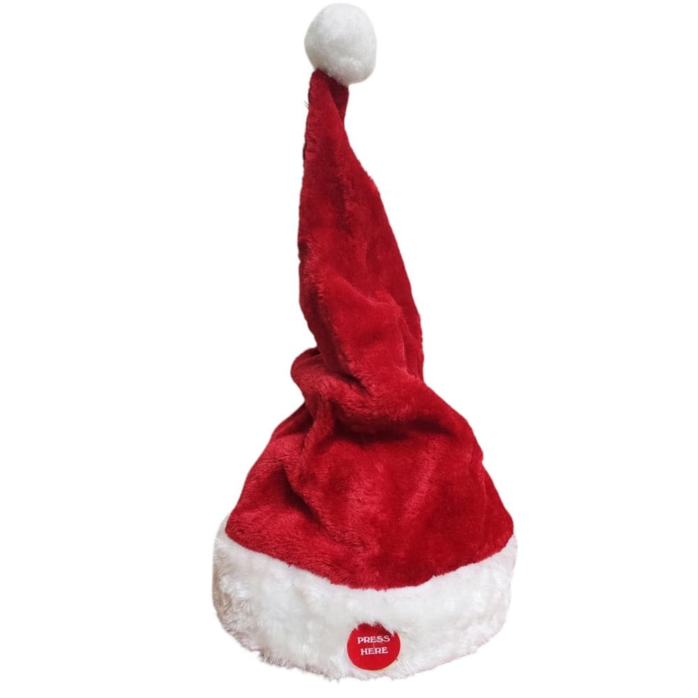 Gorro De Natal Musical Se Movimenta Dança Musica Natalina Luxo Fantasia Papai Noel Bone Chapeu Luxo Evento Decoraçao