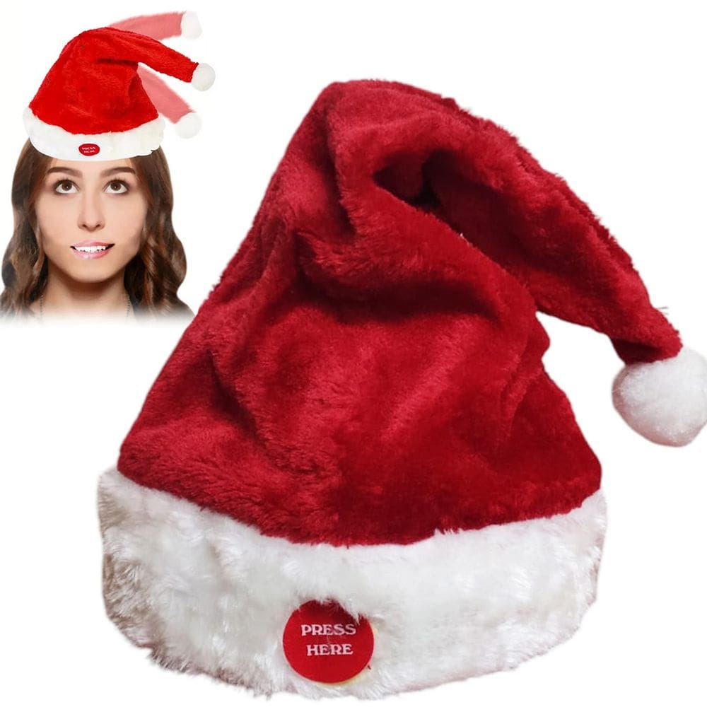 Gorro Natal Musical Movimenta Toca Musica Natalino Luxo Chapeu Bone Papai Noel Fantasia Enfeite Festa