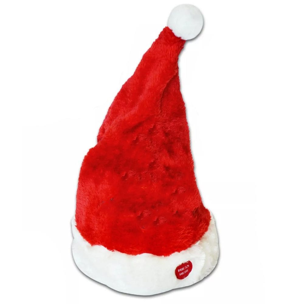 Gorro de Natal Musical Movimenta Toca Musica Dança Luxo Enfeite Natalino Bone Chapeu Fantasia