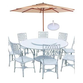 Conjunto Mesa Giratoria 8 Cadeiras Aluminio Piscina Jardim Bege