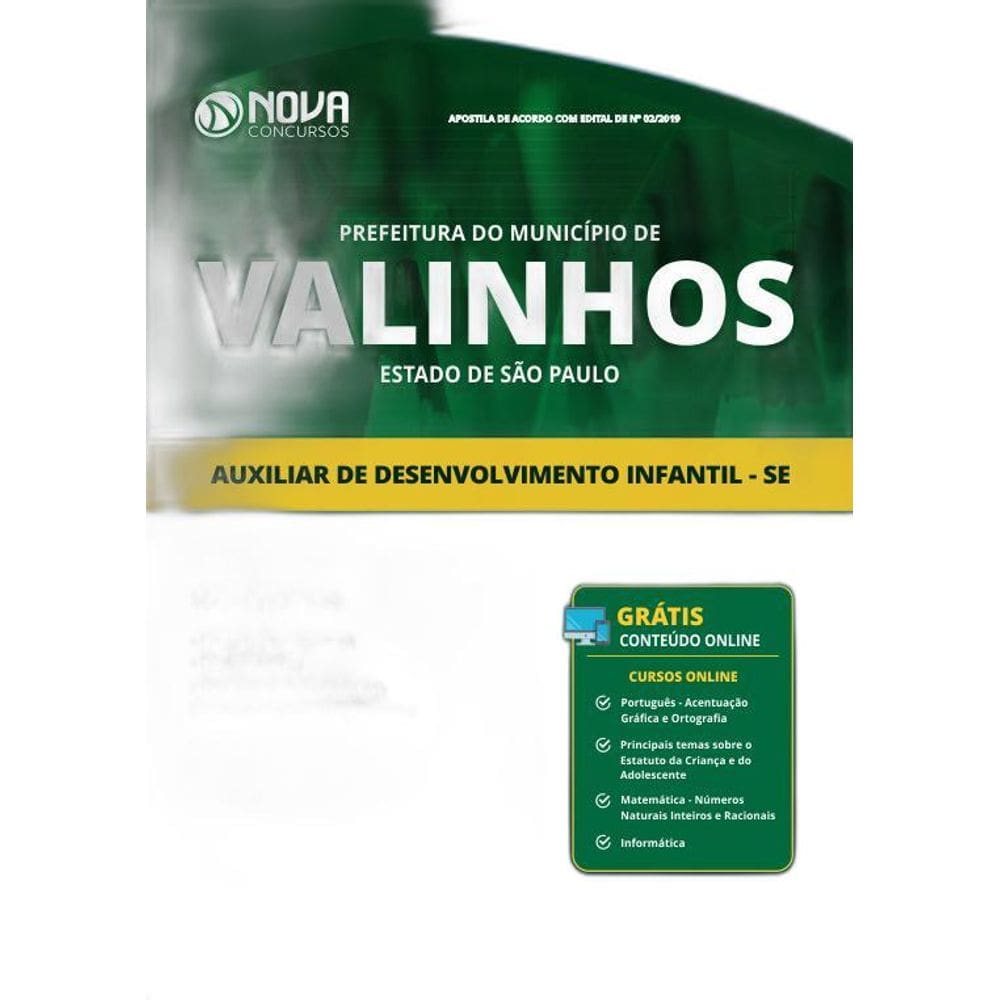 Apostila Prefeitura Valinhos-SP 2019 - Auxiliar de Dese