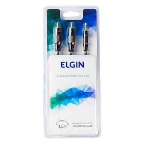 Cabo De áudio Estéreo P2 3,5mm X 2 Rca 1,5m Caudiorca Elgin 46rcaudiorca