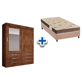 Cama Box Solteiro + Colchão D28 comfortpedic + Guarda Roupa Sonare Canela