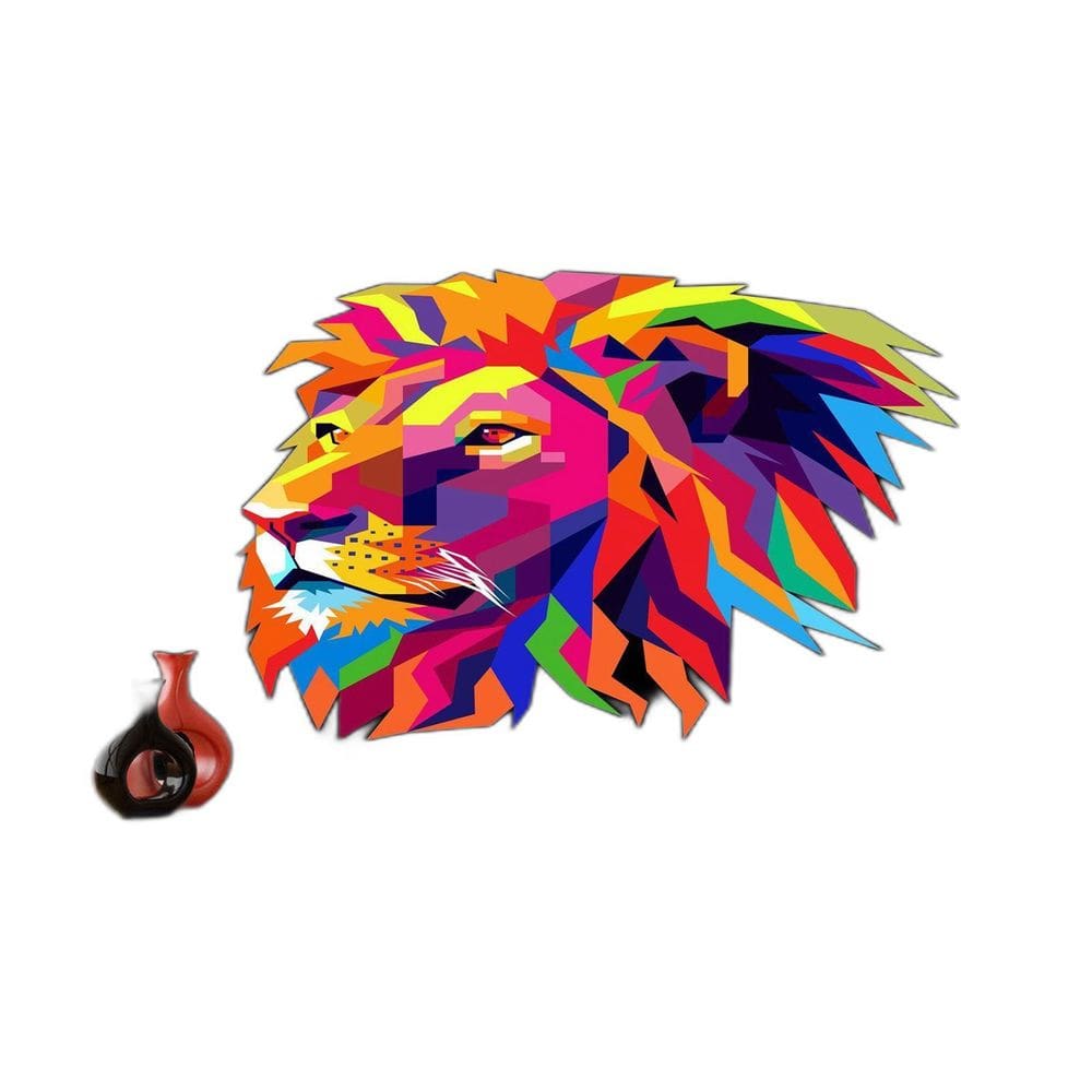 Papel De Parede Animais Leão Rosto Arte Cores 3,5M Anm476