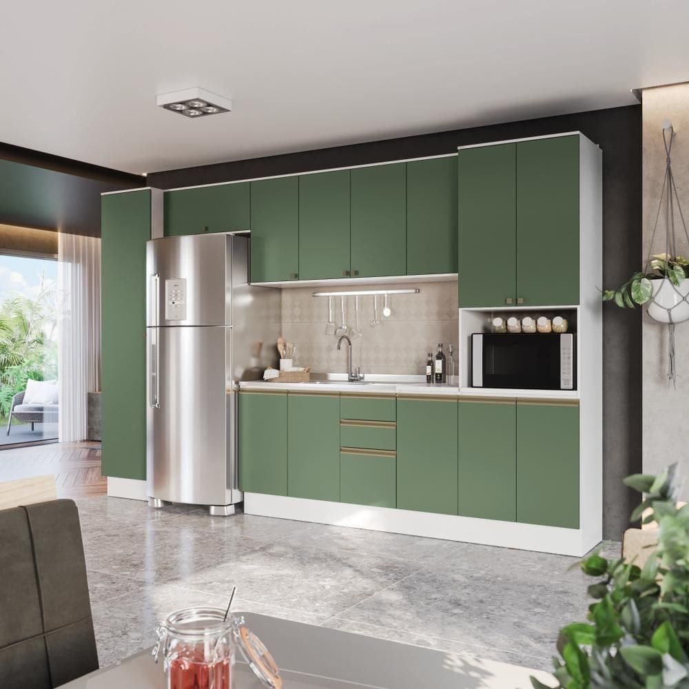 Cozinha Modulada Celeste Kappesberg 100% Mdf Branco/verde 360cm