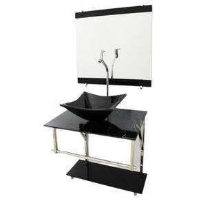 Gabinete De Vidro 60Cm Iq Inox Cuba Quadrada Mármore Preto