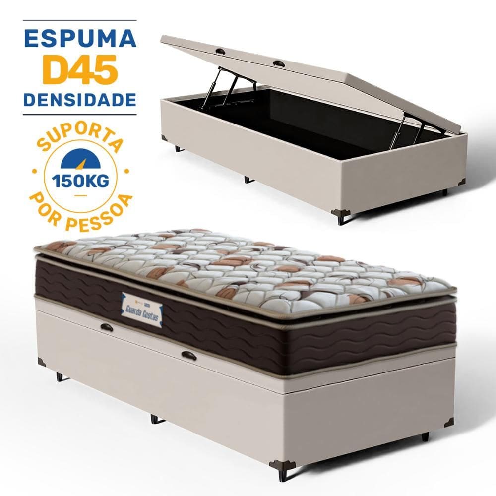 Cama Box Baú com Colchão de Espuma D45 Probel Guarda-Costas ProForce Plus Solteiro 88cm
