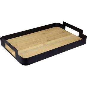 Bandeja Decorativa Para Servir Home&co Fundo Em Madeira Metal 6x35x35cm Preto
