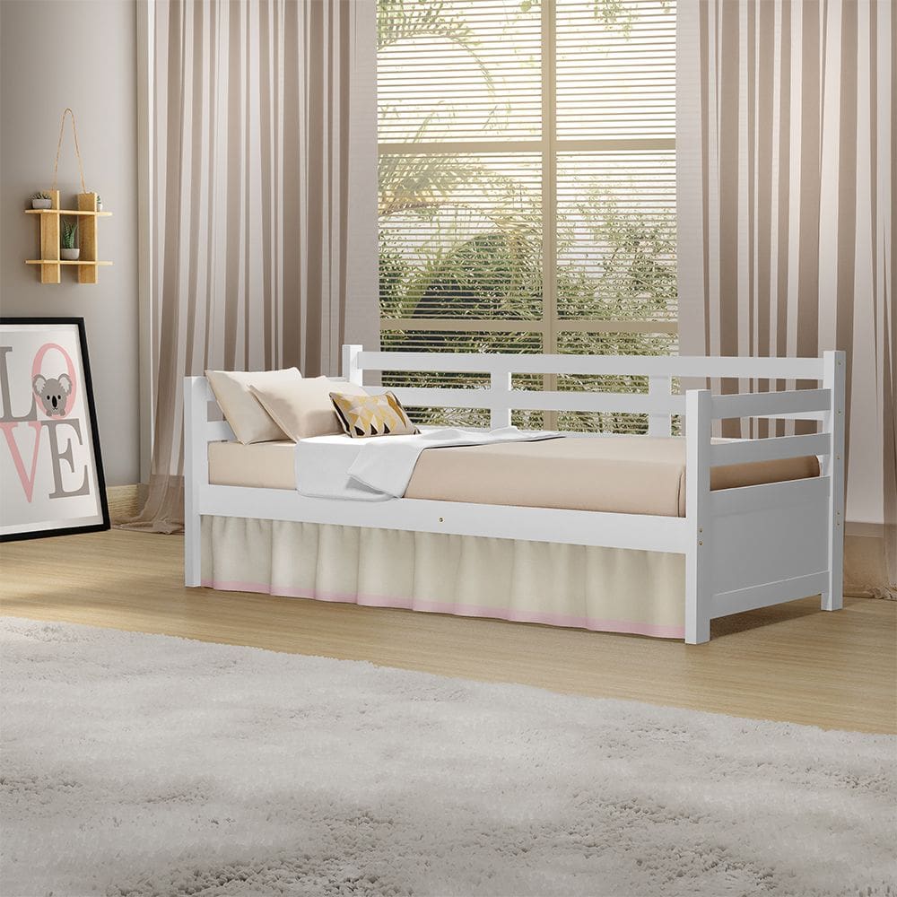 Cama Solteiro Babá Madeira Rústica Enjoy Mona Mais Nicho - Branco