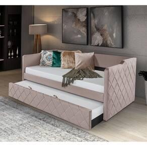 Sofá Cama Vintage Rústico em Madeira Dubai Revestimento Veludo Bege Pavia Atraente Móveis